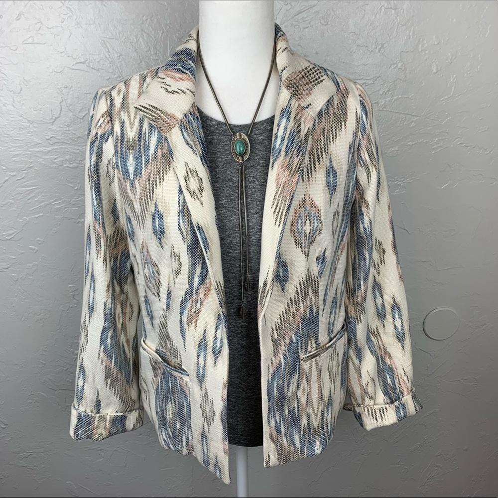 Chico’s Aztec Boho Western woven ikat open front Blazer 0 or Sm - Picture 1 of 9